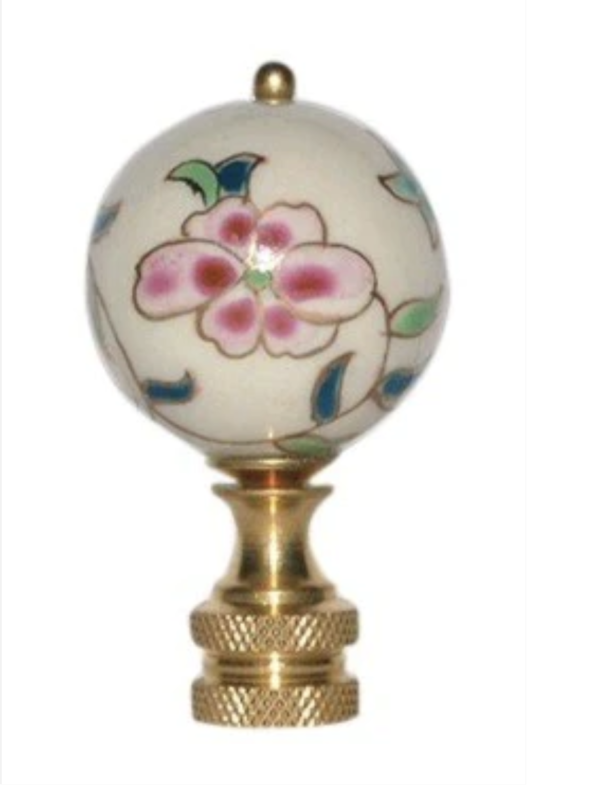 White Peonies Porcelain Finial